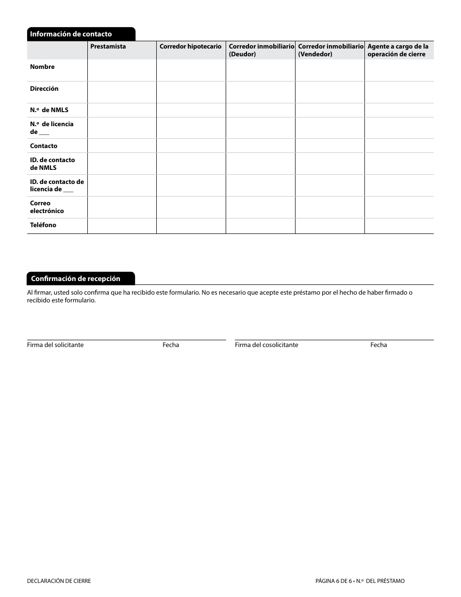 Formulario DBO-CRMLA8019 Declaracion De Cierre - California (Spanish), Page 12