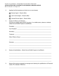 Form DBO-EL302 &quot;Application for a License to Establish a Branch Office&quot; - California, Page 2