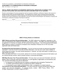 Form DBO-EL321 Assignment to Commissioner of Business Oversight - California, Page 2