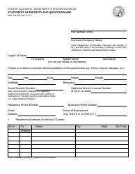 Form DBO-512 SIQ Statement of Identity and Questionnaire - California