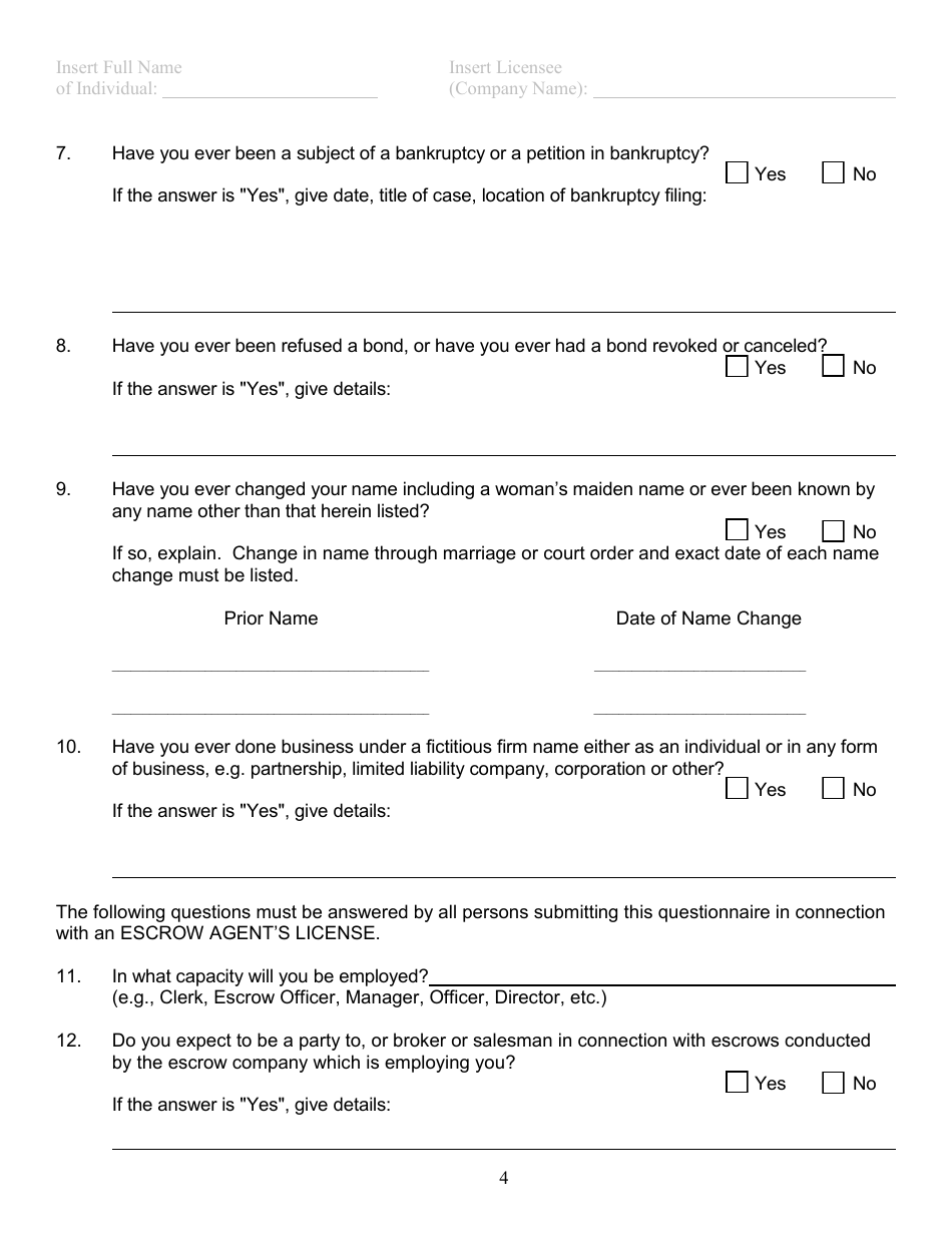 Form DBO-512 SIQ Statement of Identity and Questionnaire - California, Page 4