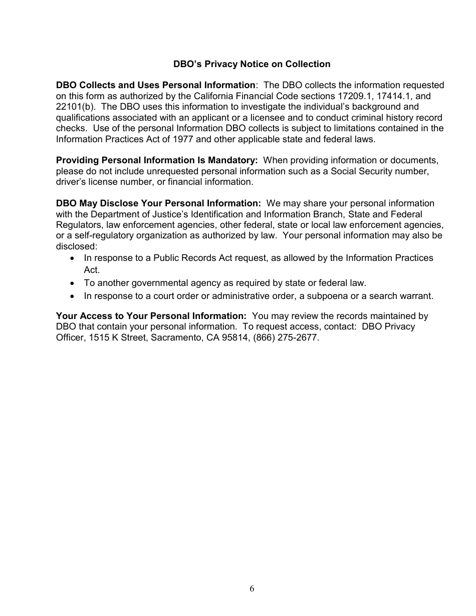 Form DBO-512 SIQ Statement of Identity and Questionnaire - California, Page 6