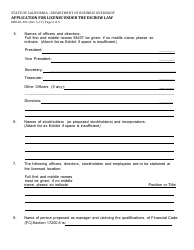 Form DBO-EL301 Application for License Under the Escrow Law - California, Page 2