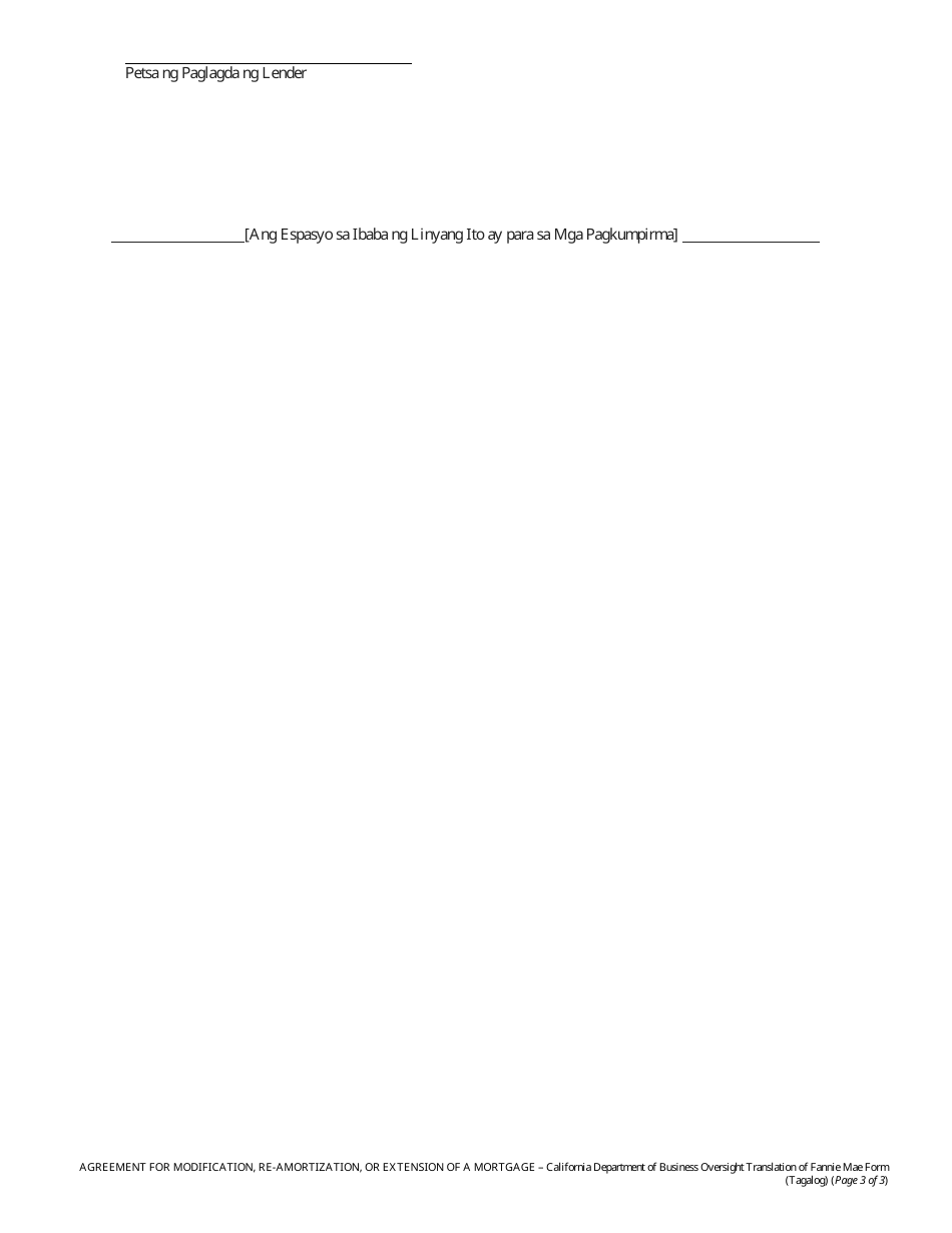 Form DBO-CRMLA8019 Agreement for Modification, Re-amortization, or Extension of a Mortgage - California (Tagalog), Page 3