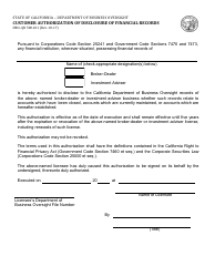 Document preview: Form DBO-QR500.261 Customer Authorization of Disclosure of Financial Records - California