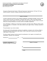 Document preview: Form DBO-LE500.262 Customer Authorization of Disclosure of Financial Records - California