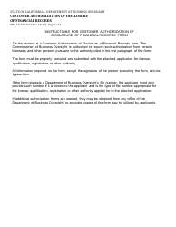 Form DBO-LE500.262 Customer Authorization of Disclosure of Financial Records - California, Page 2