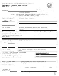 Form DBO-EL330 Escrow Agent Manager Questionnaire - California