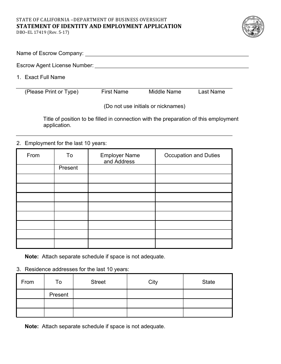 Form DBO EL17419 Fill Out Sign Online And Download Fillable PDF