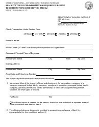 Form DBO-SB978 Real Estate Related Information Required Pursuant to Corporations Code Section 25102.2 - California
