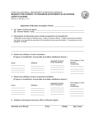 Form DBO-EL17213 &quot;Request for Consent to Transfer an Interest in an Escrow Agent's License&quot; - California