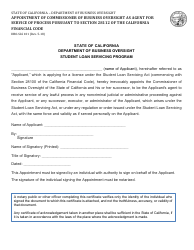 Form DBO-SLS101 Appointment of Commissioner of Business Oversight as Agent for Service of Process Pursuant to Section 28112 of the California Financial Code - California