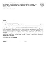 Form DBO-SLS101 Appointment of Commissioner of Business Oversight as Agent for Service of Process Pursuant to Section 28112 of the California Financial Code - California, Page 2