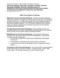 Form DBO-MBL 1950.122.2 Notice of Officers, Directors, Partners, &quot;control&quot; Persons, Managers, Members, Trustees and Employees of a Residential Mortgage Lender, Residential Mortgage Lender and Servicer or Residential Mortgage Loan Servicer - California, Page 2