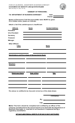 Form DBO-LF596 Summary of Personnel - California