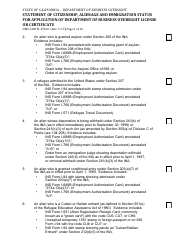 Form DBO-CDDTL250.61 &quot;Statement of Citizenship, Alienage and Immigration Status for Application of Department of Business Oversight License or Certificate&quot; - California, Page 2
