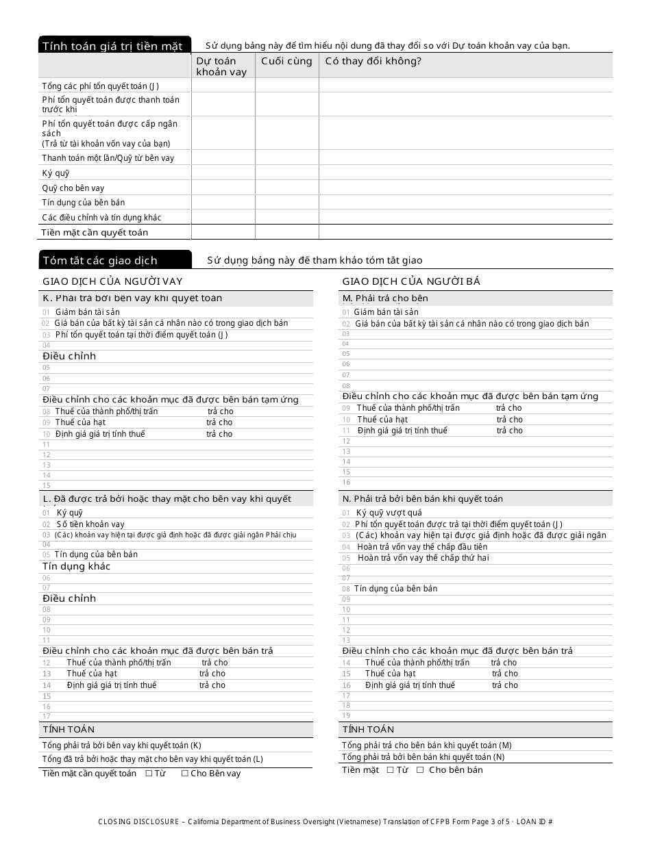 Closing Disclosure Form - California (Vietnamese), Page 3