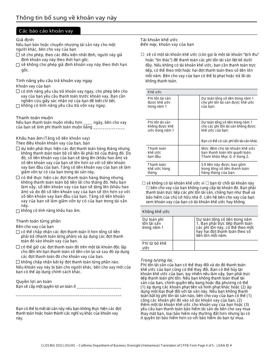 Closing Disclosure Form - California (Vietnamese), Page 4