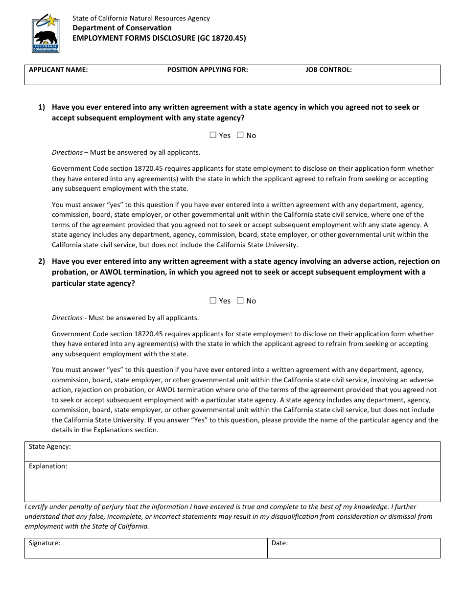 Employment Forms Disclosure - California, Page 1