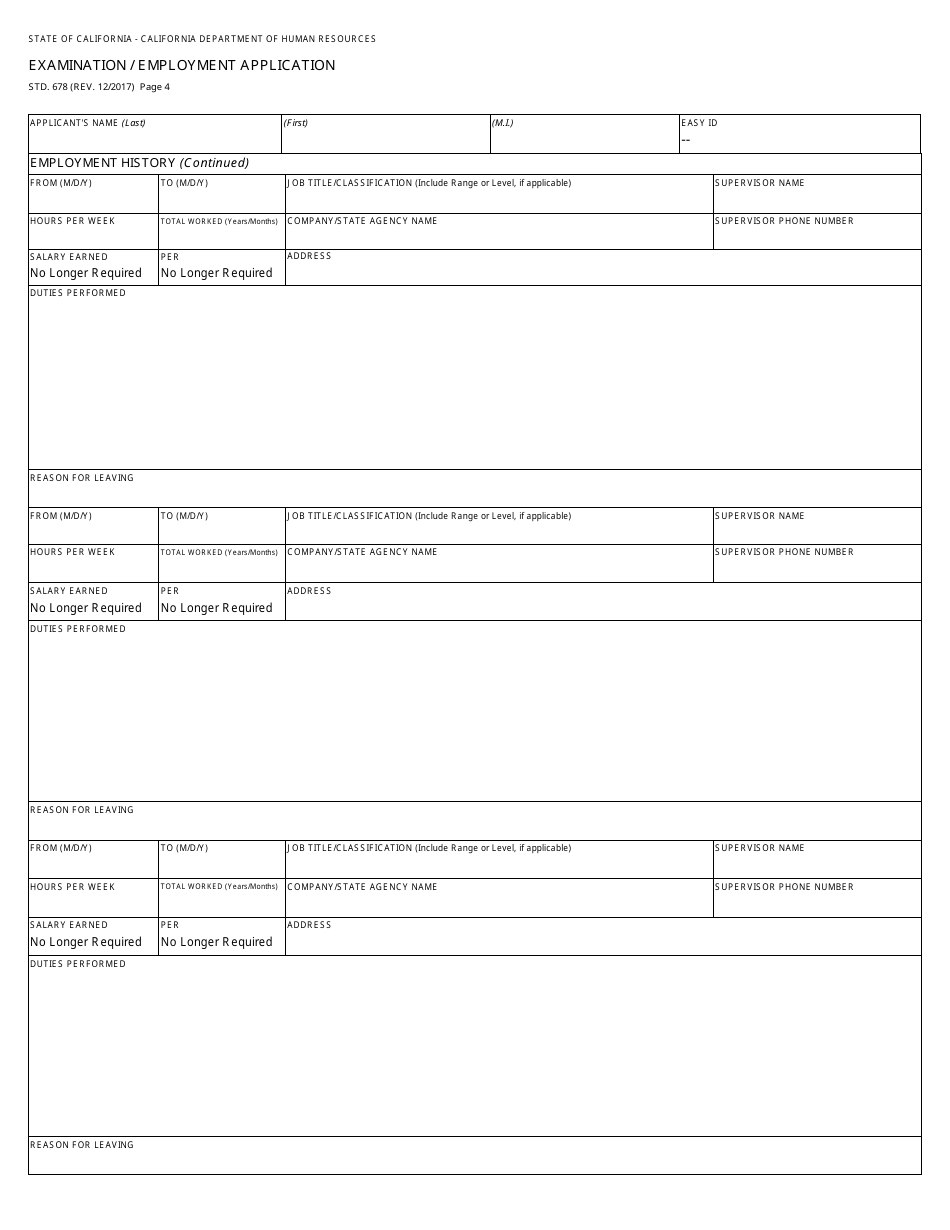 Form STD.678 Examination / Employment Application - California, Page 4