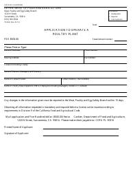 Document preview: Form 79-003A Application to Operate a Poultry Plant - California
