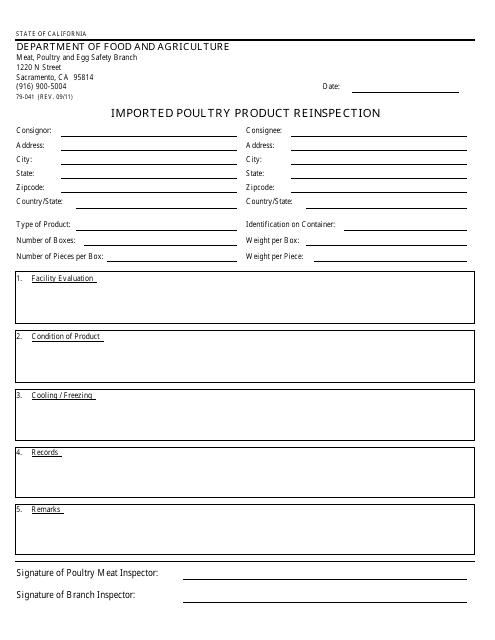 Form 79-041 Imported Poultry Product Reinspection - California