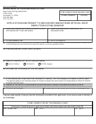 Document preview: Form 79-014 Application and Permit to Obtain Specimens From Official Meat Inspection Establishment - California