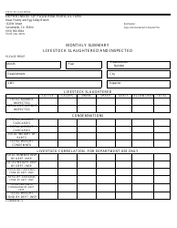 Form 79-073 &quot;Monthly Summary Livestock Slaughtered and Inspected&quot; - California