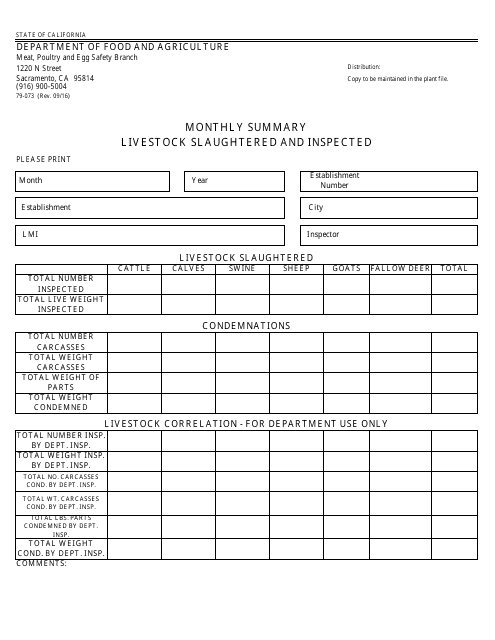 Form 79-073  Printable Pdf