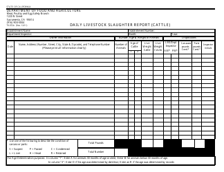 Document preview: Form 79-072A Daily Livestock Slaughter Report (Cattle) - California