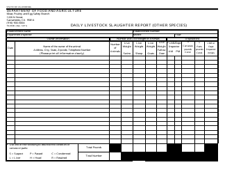 Document preview: Form 79-072B Daily Livestock Slaughter Report (Other Species) - California
