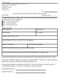 Document preview: Form 79-004A Application to Operate a Pet Food Establishment - California