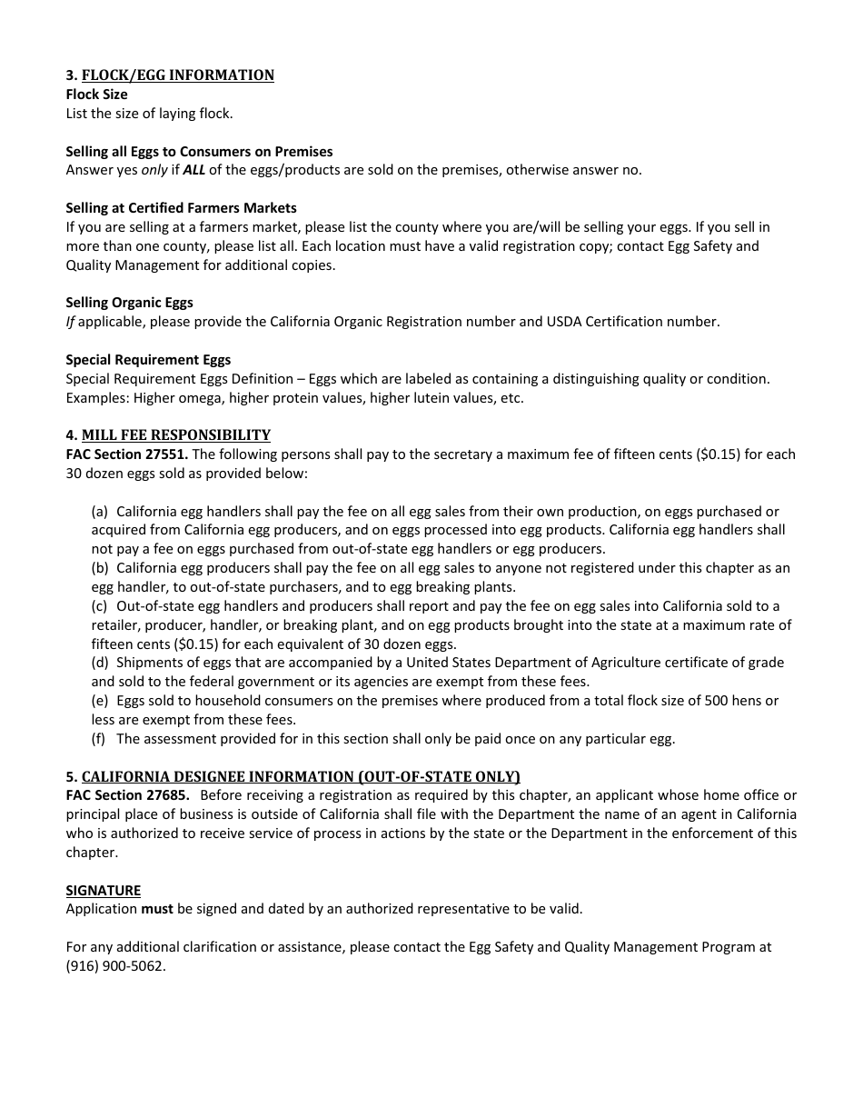 Form 517-004A Egg Handler and Producer Registration Form - California, Page 2