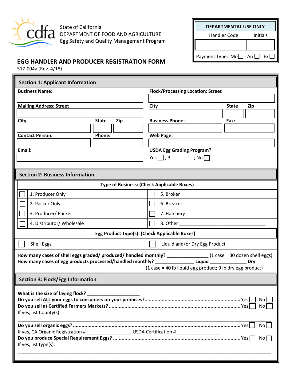Form 517-004A Egg Handler and Producer Registration Form - California, Page 3