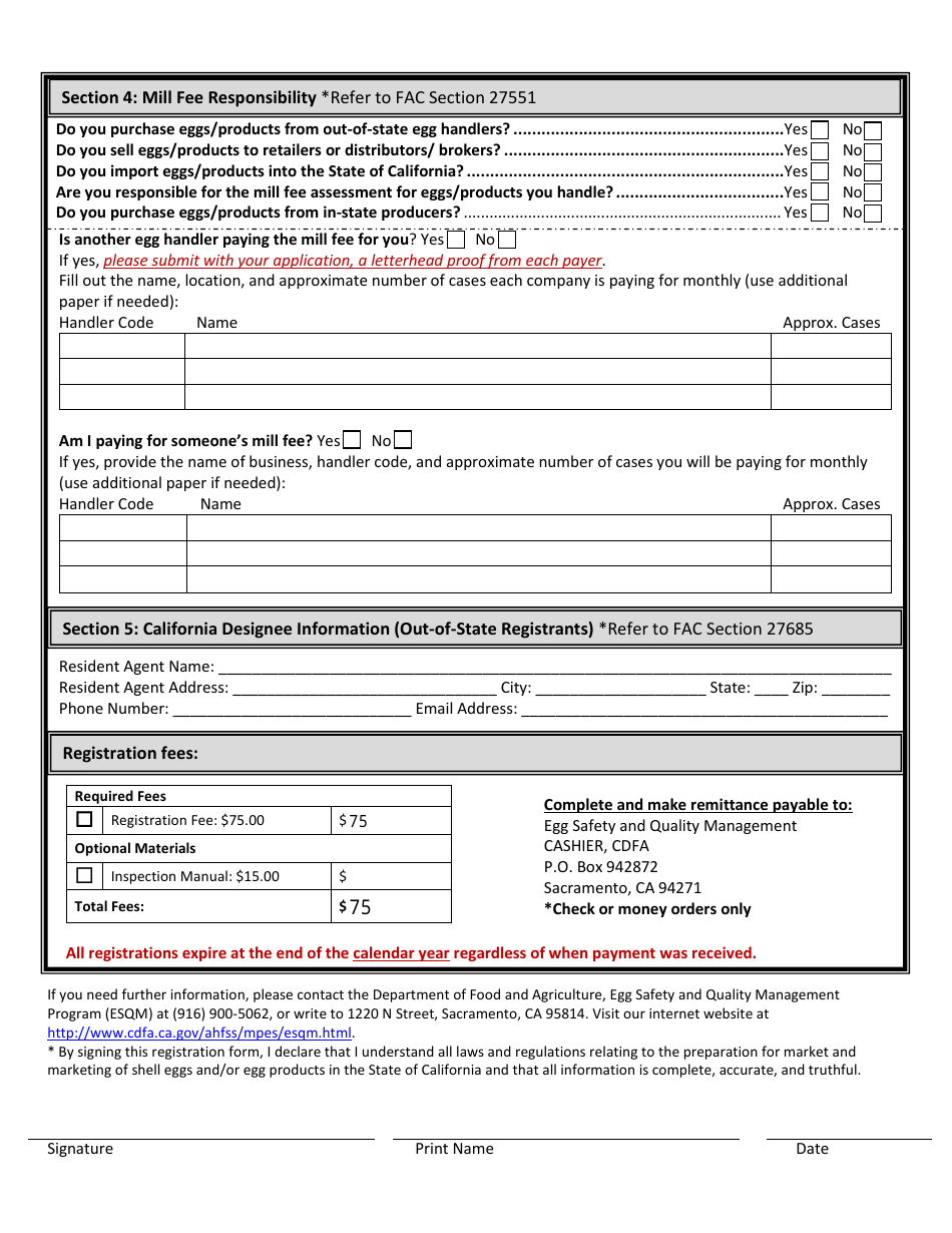 Form 517-004A Egg Handler and Producer Registration Form - California, Page 4