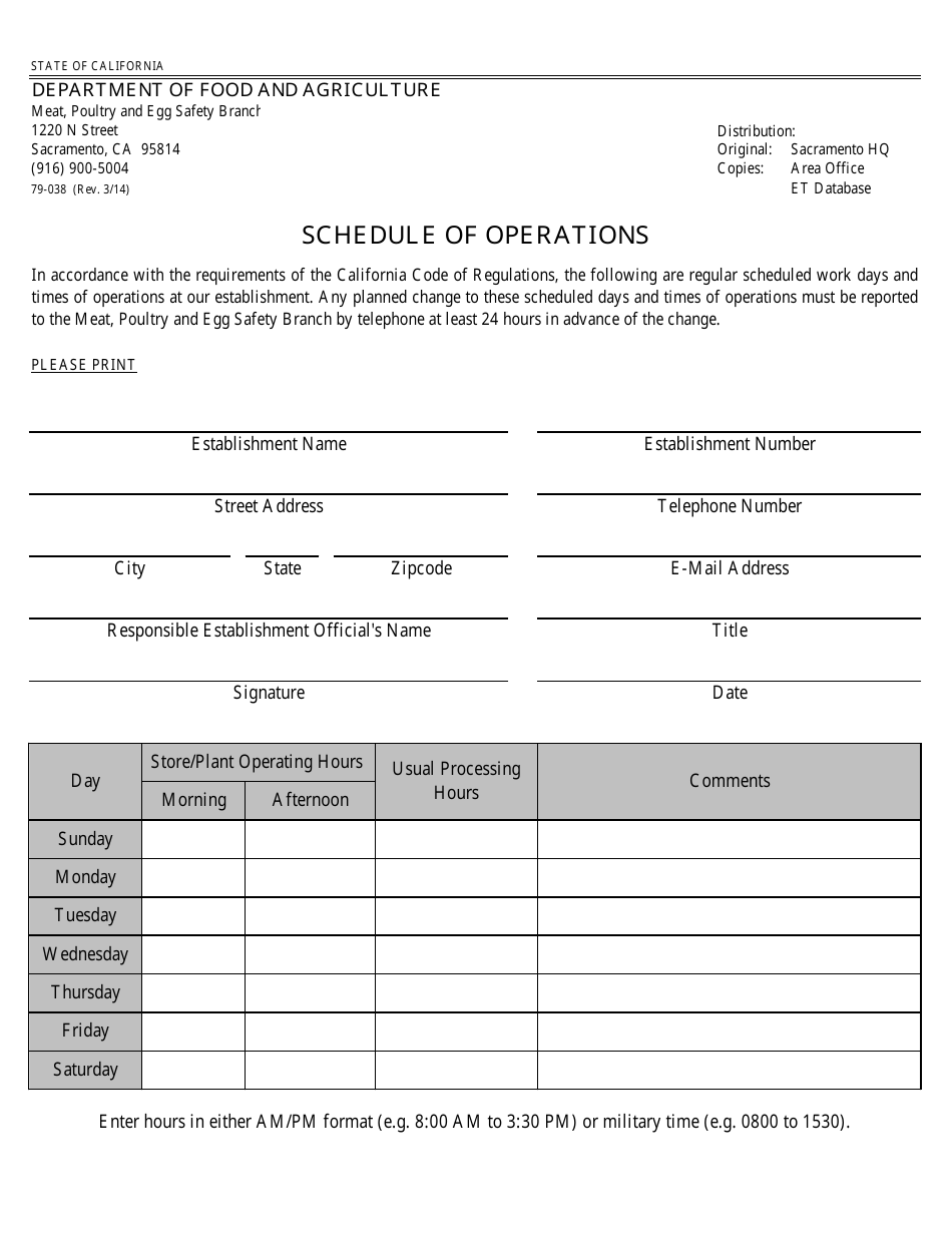 Form 79-038 Schedule of Operations - California, Page 1