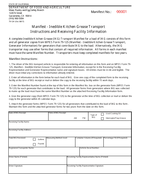 Form 79-124  Printable Pdf