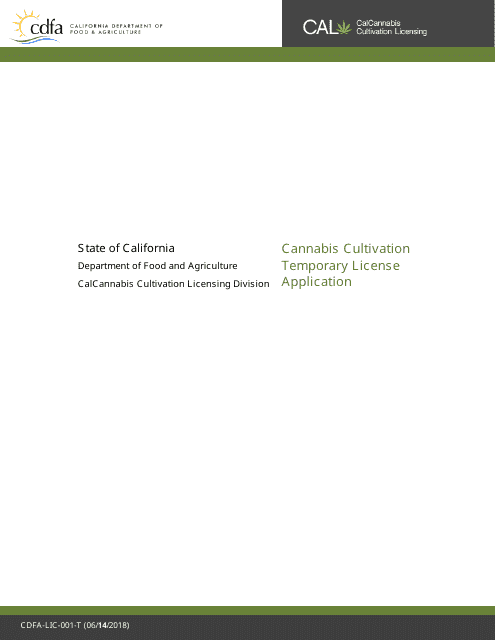 Form CDFA-LIC-001-T Cannabis Cultivation Temporary License Application - California