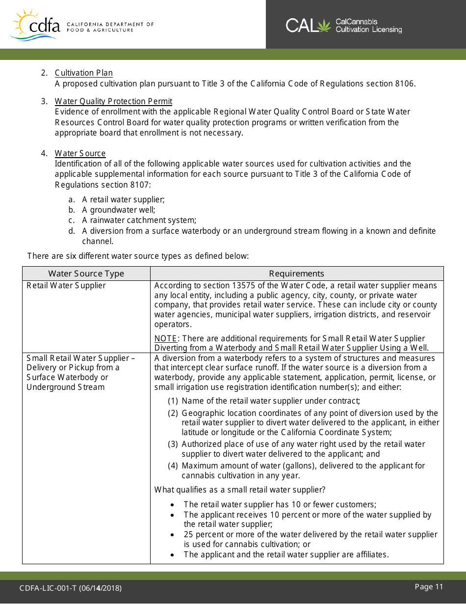 Form CDFA-LIC-001-T Cannabis Cultivation Temporary License Application - California, Page 12
