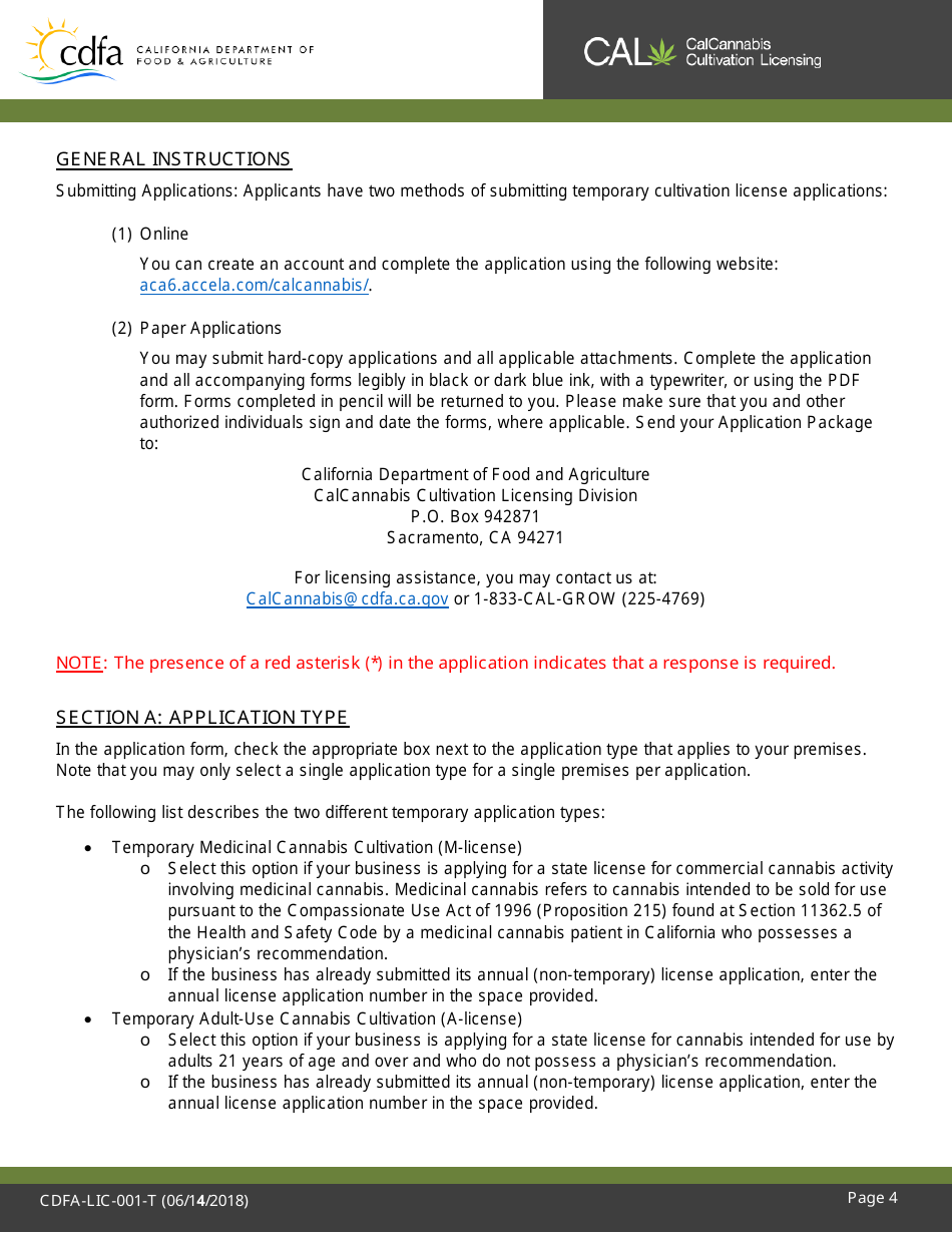 Form CDFA-LIC-001-T Cannabis Cultivation Temporary License Application - California, Page 5
