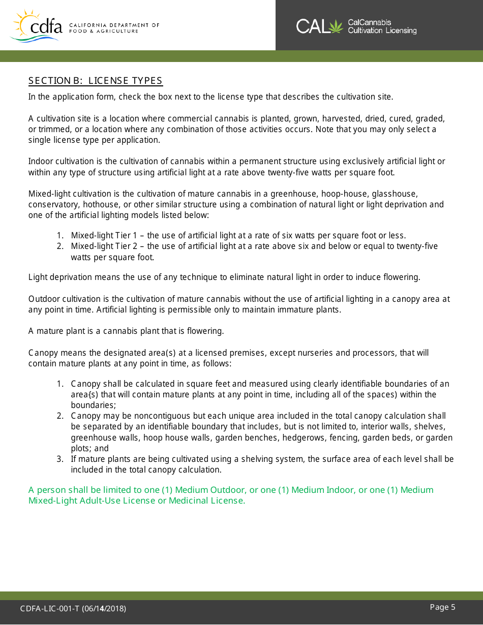 Form CDFA-LIC-001-T Cannabis Cultivation Temporary License Application - California, Page 6