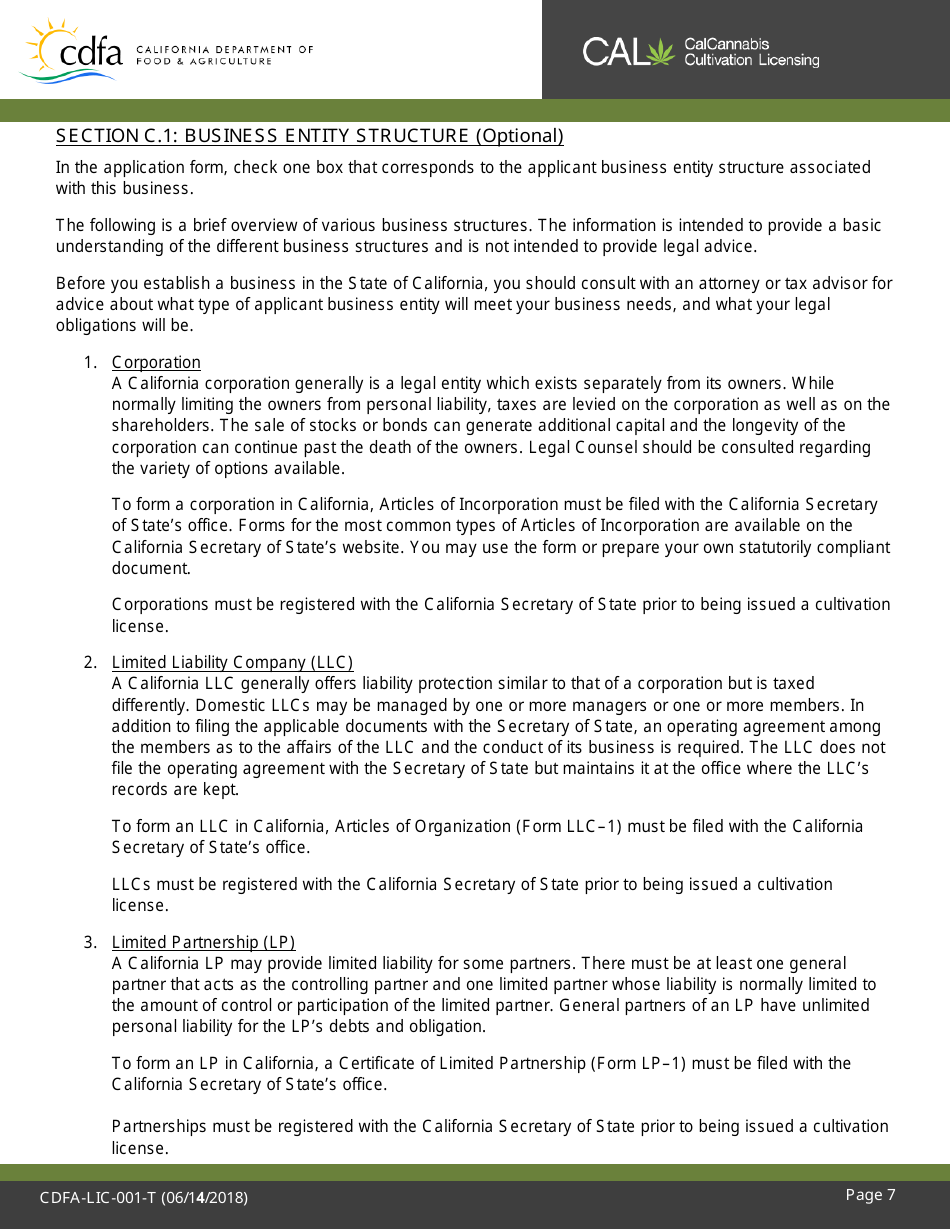 Form CDFA-LIC-001-T Cannabis Cultivation Temporary License Application - California, Page 8