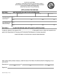 Document preview: Form HCD475.0 Application for Refund - California