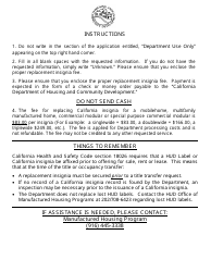 Form HCD416 Application for Replacement Insignia - California, Page 2