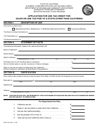 Document preview: Form HCD476.5 Application for Use Tax Credit for Sales or Use Tax Paid to a State Other Than California - California