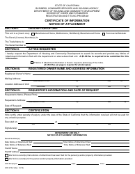 Document preview: Form HCD478.2 Certificate of Information Notice of Attachment - California