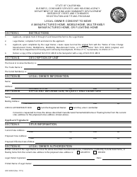 Document preview: Form HCD480.8 Legal Owner Consent to Move a Manufactured Home, Mobilehome, Multifamily Manufactured Home, or Floating Home - California