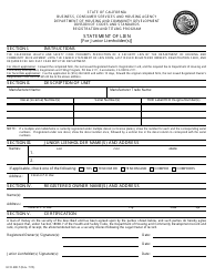 Document preview: Form HCD480.7 Statement of Lien for Junior Lienholder(S) - California