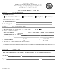 Document preview: Form HCD475.8 Certificate of Military Exemption - California