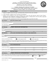 Document preview: Form HCD481.4 Junior Lienholder Consent to Move a Manufactured Home, Mobilehome, Multifamily Manufactured Home, or Floating Home - California